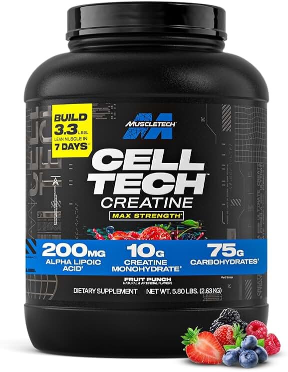 MuscleTech Creatine Monohydrate Powder - Cell-Tech Creatine Powder Post Workout Recovery Drink, Muscle Builder & Musclebuilding Creatine Supplement - Fruit Punch, 6 lbs (56 Serv) - Packaging May Vary - Product Image