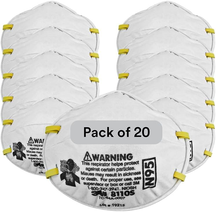 3M 8210 Particulate Respirator, N95, Pack of 20 Disposable Respirators, NIOSH APPROVED, Two-Strap Cup Style Design, Lightweight with Cushioning Nose Foam - Product Image
