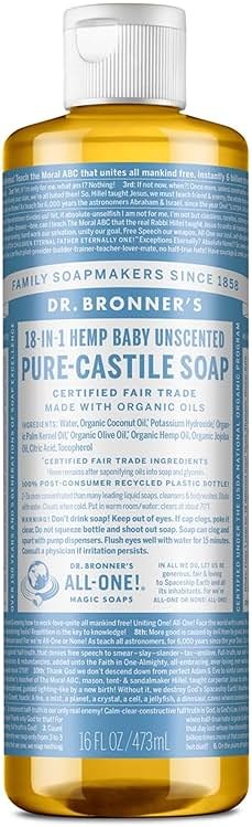 Dr. Bronner's Pure-Castile Magic Soap Liquid (Baby Unscented, 16oz) – Made with Regenerative Organic Certified Oils- For Sensitive Skin, Babies, Face, Hair, Laundry, Dishes, Hand Soap & Body Wash - Product Image
