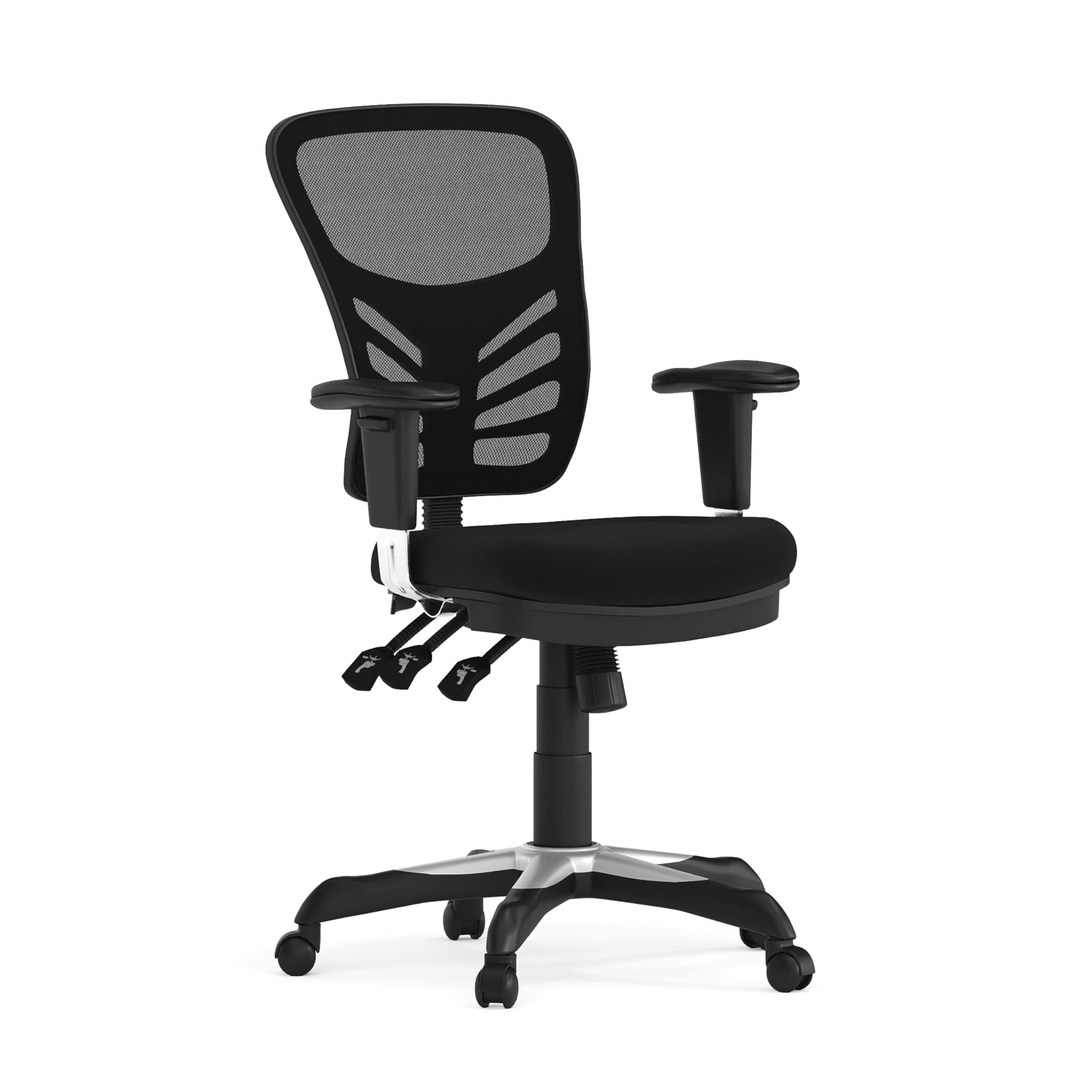 Flash Furniture Nicholas Mid-Back Swivel Desk Chair with Wheels, Mesh Back, Padded Seat, and Armrests, Adjustable Height Mesh Ergonomic Office Chair, Black - Product Image