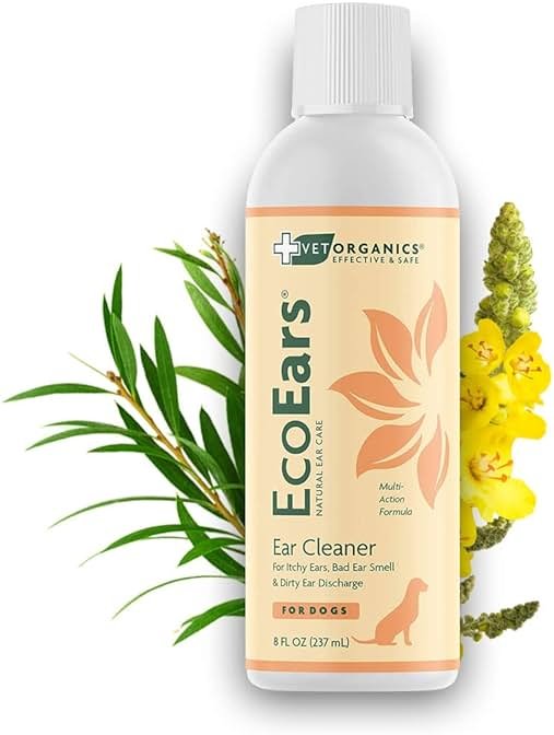 EcoEars Dog Ear Cleaner – Natural Multi-Action Formula for Ear Infection, Bad Discharge & Odor – Removes Foreign Matter & Cleans Difficult Ears - 8fl oz. - Product Image
