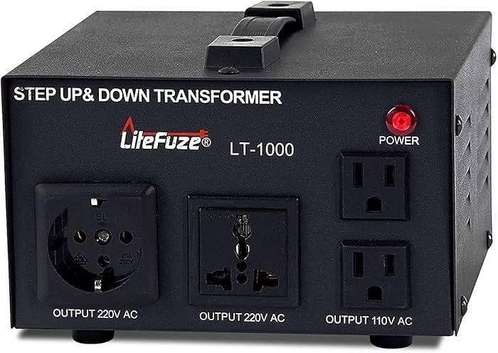 LiteFuze LT Series 1000 Watt Voltage Converter Transformer Step Up/Down - 110v to 220v / 220v to 110v Power Converter - Fully Grounded Cord - Universal Socket, CE Certified - Product Image