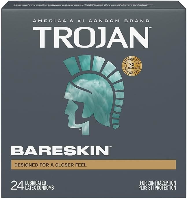 Trojan Bareskin Latex Lubricated Thin Condoms for Men, Designed For a Closer Feel, Made from Premium Latex to Help Reduce Risk of Pregnancy and Sexually Transmitted Infections (STIs), 24 Count - Product Image