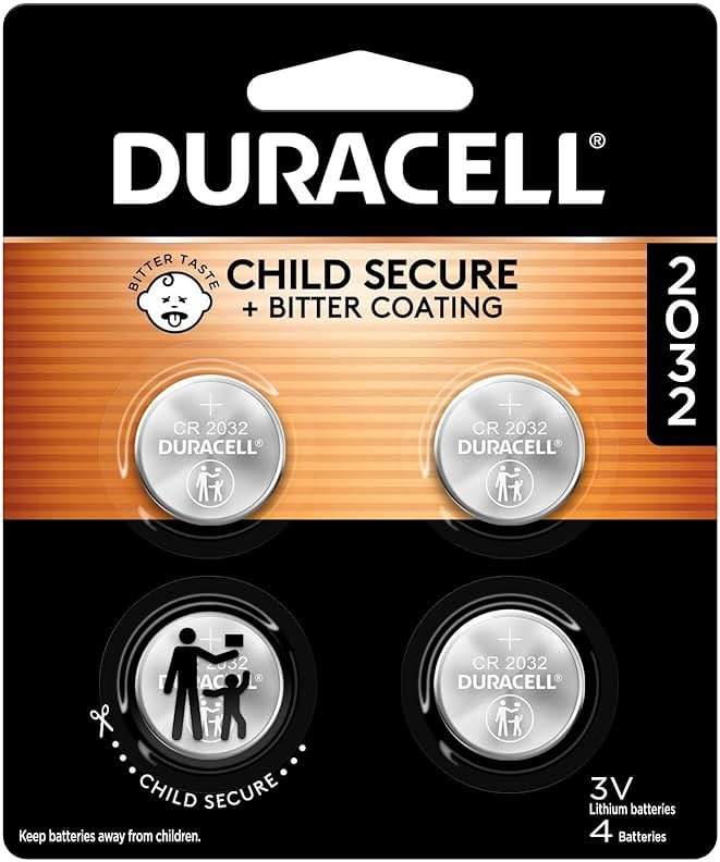 Duracell 2032 Lithium Battery, 4 Count (Pack of 1), Child Safety Features, Compatible with Key Fob, Tea Light Candles and Other Devices, CR2032 Battery - Product Image