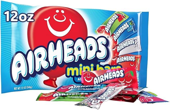 Airheads Candy Mini Bars, Assorted Flavors, Individually Wrapped Bars, Non Melting, Party, 12oz Bag - Product Image