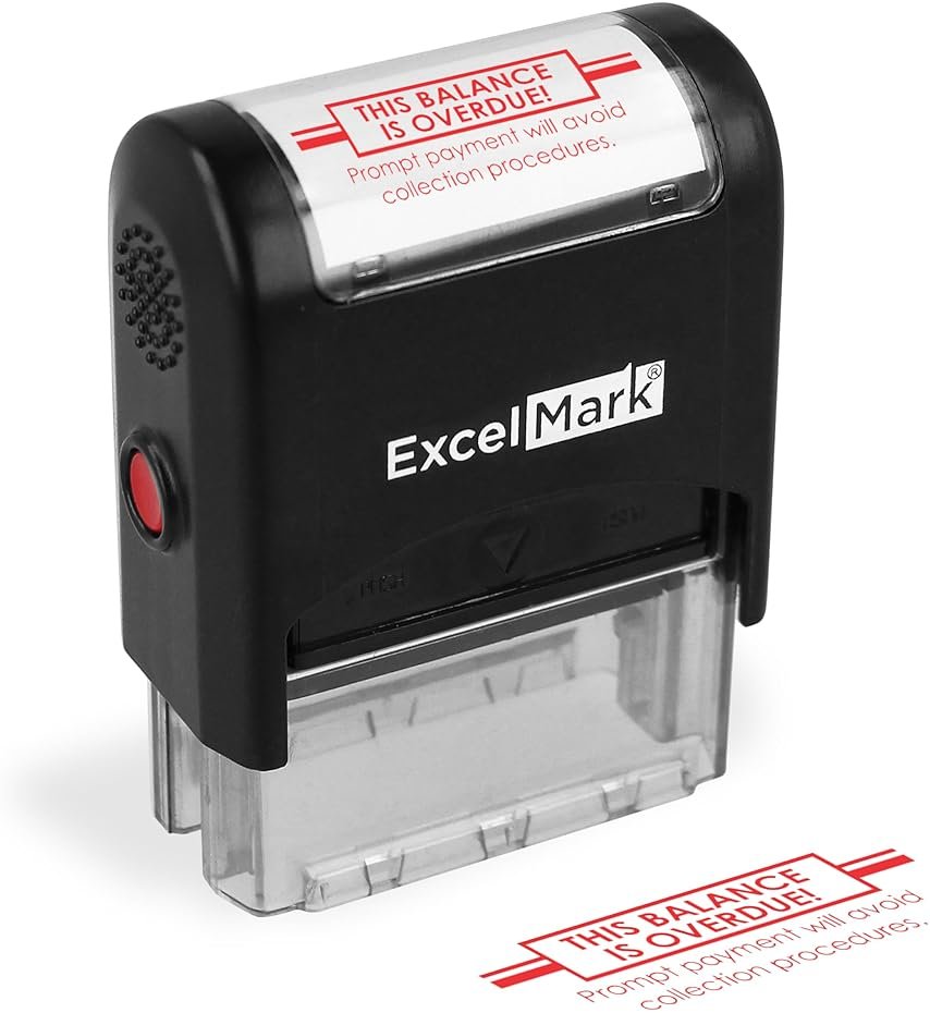 ExcelMark This Balance is OVERDUE - Self Inking Bill Collection Stamp in Red Ink - Product Image