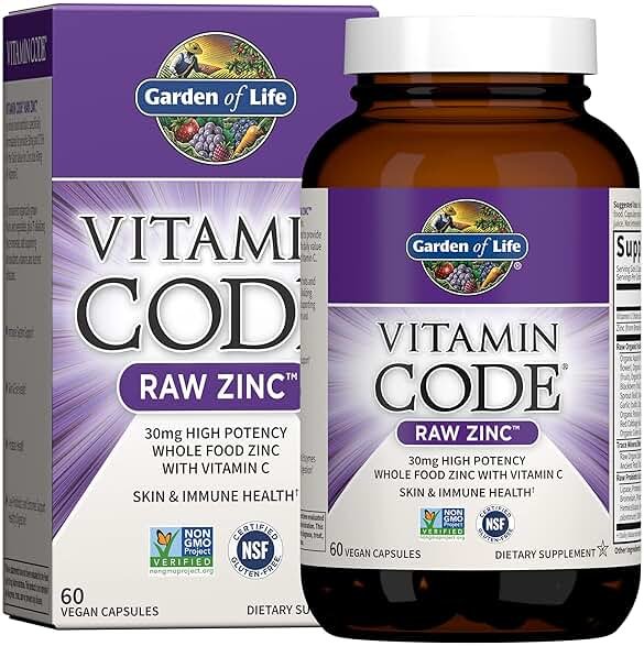 Garden of Life Zinc Supplements 30mg High Potency Raw Zinc and Vitamin C Multimineral Supplement, Vitamin Code Vitamins Trace Minerals & Probiotics for Skin Health & Immune Support, 60 Vegan Capsules - Product Image