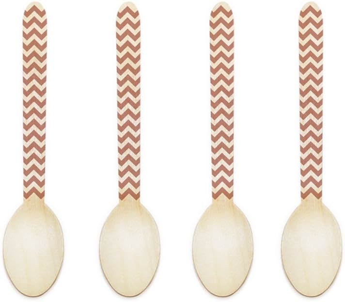 Dress My Cupcake 4.25-Inch Natural Wood Dessert Tablespoon, Tan Chevron, Case of 1000 - Product Image