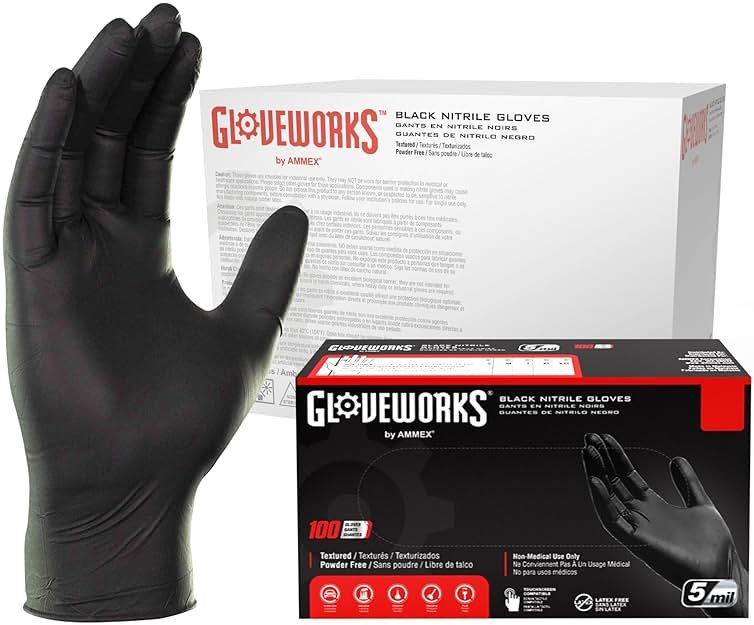 GLOVEWORKS Black Nitrile Gloves for Cooking, Food Prep, Disposable, Latex Free 5 Mil, For Professional Cleaning, Business Use - Product Image