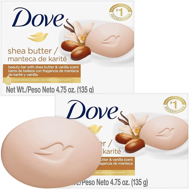 Dove Soap, Shea Butter & Vanilla, 2-Pack – Pampering Beauty Bar, 3-in-1 Face, Body, and Hand Soap Bar, 4.75 Oz Ea - Product Image