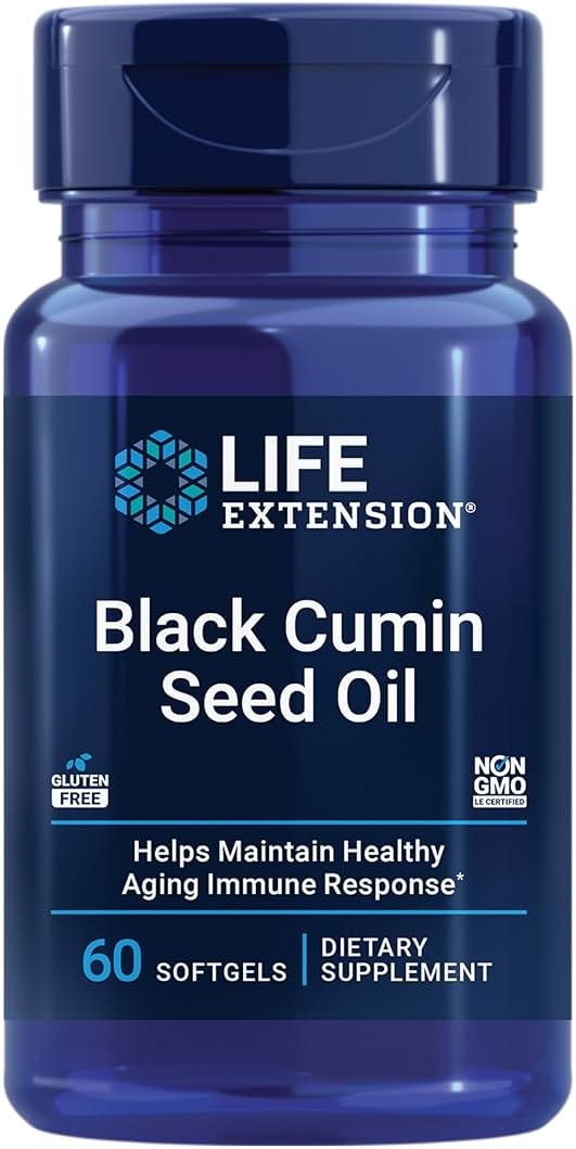 Life Extension Black Cumin Seed Oil, Black Cumin, Immune Health Support, Whole-Body Health, Healthy Aging, Gluten Free, Non-GMO, 60 softgels - Product Image