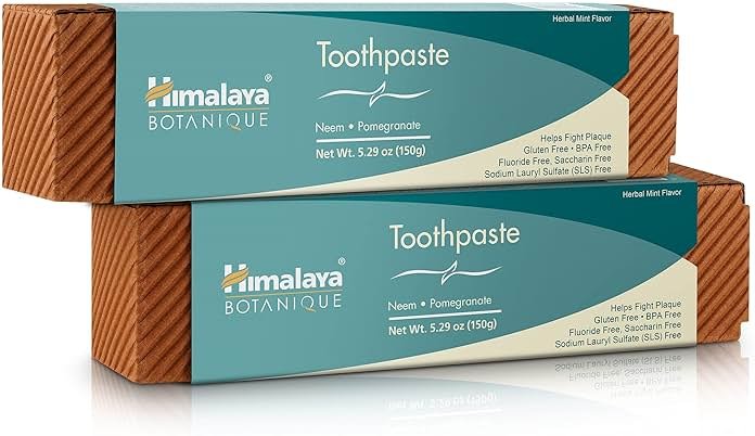 Himalaya Botanique Original Neem & Pomegranate Botanical Toothpaste, Fights Plaque, Brightens Teeth, Fluoride Free, No Artificial Flavors, SLS Free, Cruelty Free, Foaming, Mint Flavor, 5.29 Oz, 2 Pack - Product Image