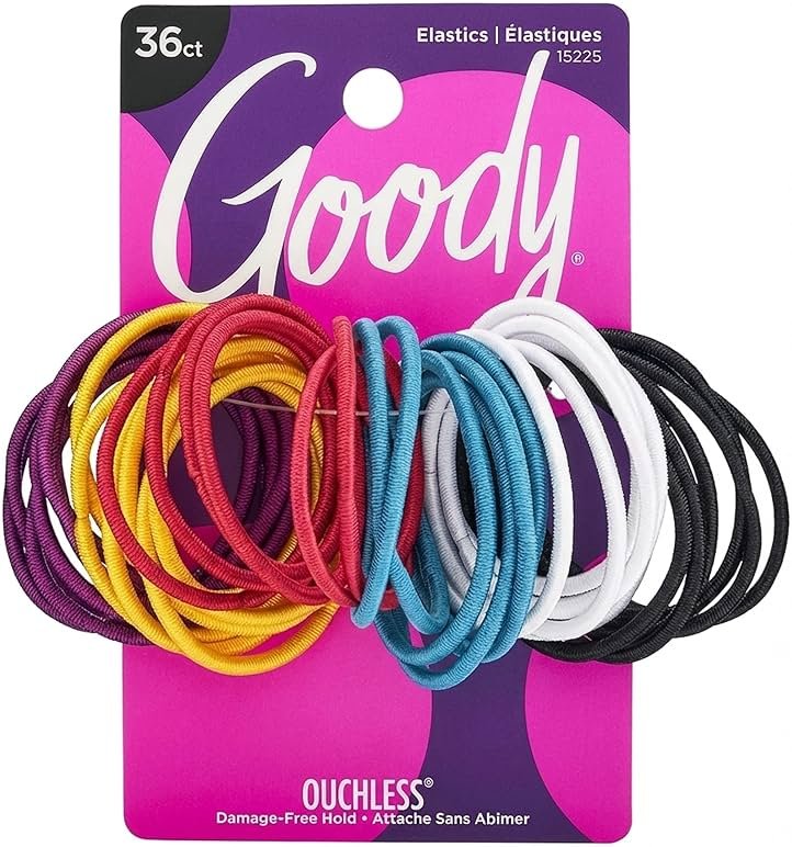 Goody Ouchless Hair Elastics 36-Count Brooke Assorted | No-Damage Ponytail Holders with Strong Tangle-Free Grip | Soft No-Pull Hair Ties for Fine to Medium Hair for Women & Men - Product Image