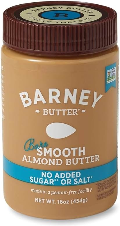 Barney Butter Almond Butter, Bare Smooth, 16 Ounce Jar, No Added Sugar or Salt, Skin-Free Almonds, No Stir, Non-GMO, Gluten Free, Keto, Paleo, Vegan - Product Image