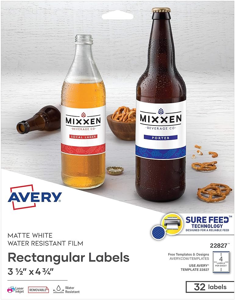 Avery Printable Blank Rectangle Labels, 3.5" x 4.75", White, 32 Customizable Labels (22827) - Product Image