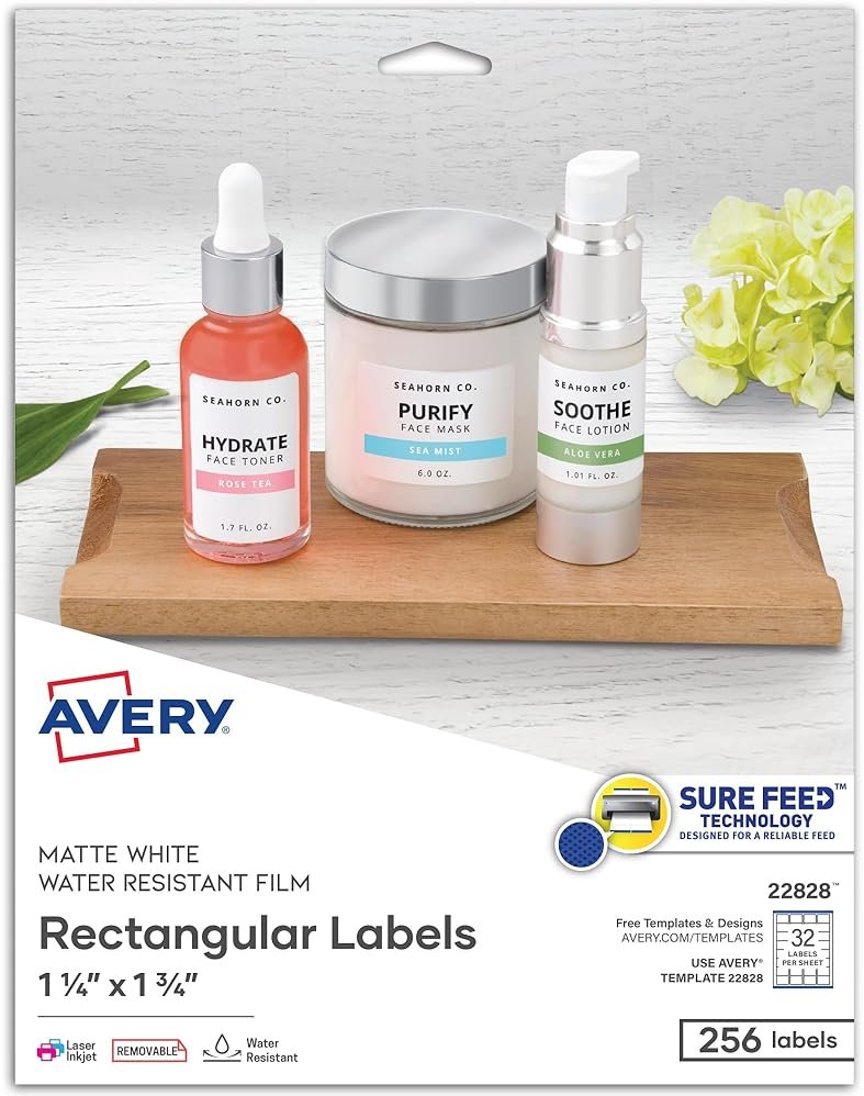 Avery Printable Blank Rectangle Labels, 1.25" x 1.75", White, 256 Customizable Labels (22828) - Product Image