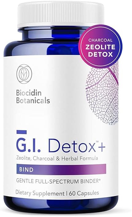 Biocidin GI Detox+ - Binder Supplement - Gut Detox & Full Body Toxins Cleanse Support - Zeolite Heavy Metal Cleanse - Activated Charcoal, Silica & Humic Powder - May Reduce Bloating (60 Capsules) - Product Image
