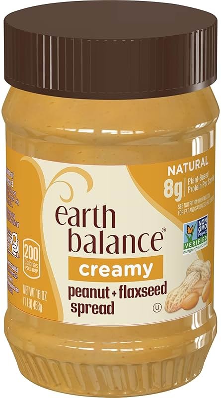 Earth Balance Creamy Peanut Butter and Flaxseed Spread, Vegan and Gluten Free, 16 oz - Product Image