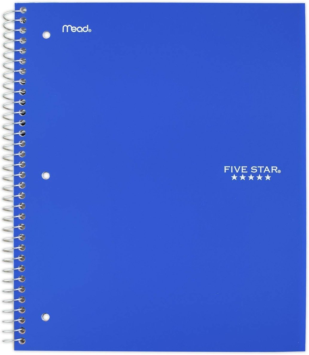 Five Star Spiral Notebooks, 1 Subject, College Ruled Paper, 100 Sheets, 11" x 8-1/2", Color Selected For You, 1 Count (06206) - Product Image