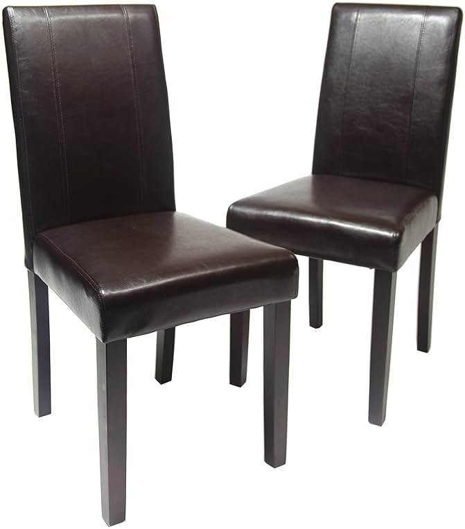 Roundhill Furniture C020BR Urban Style Solid Wood Leatherette Padded Parson Chair, Brown, Set of 2 - Product Image
