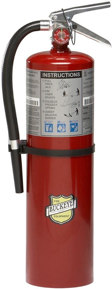Buckeye 11340 ABC Multipurpose Dry Chemical Hand Held Fire Extinguisher with Aluminum Valve and Wall Hook, 10 lbs Agent Capacity, 5-1/8" Diameter x 7-3/4" Width x 21" Height - Product Image