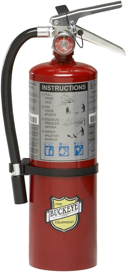 Buckeye 10914 ABC Multipurpose Dry Chemical Hand Held Fire Extinguisher with Aluminum Valve and Wall Hook, 5 lbs Agent Capacity, 3-3/8" Diameter x 7-1/4" Width x 16-3/8" Height - Product Image