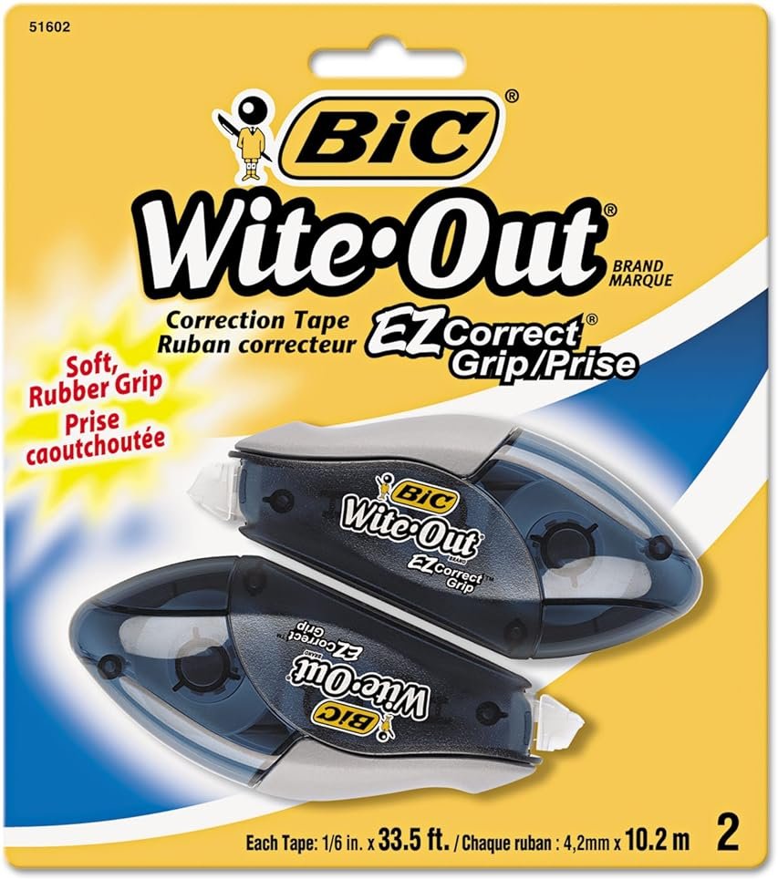 BIC Wite-Out Brand EZ Correct Grip Correction Tape, 33.5 Feet, Fast, Clean and Easy to Use Tear-Resistant Tape, 2-Count - Product Image