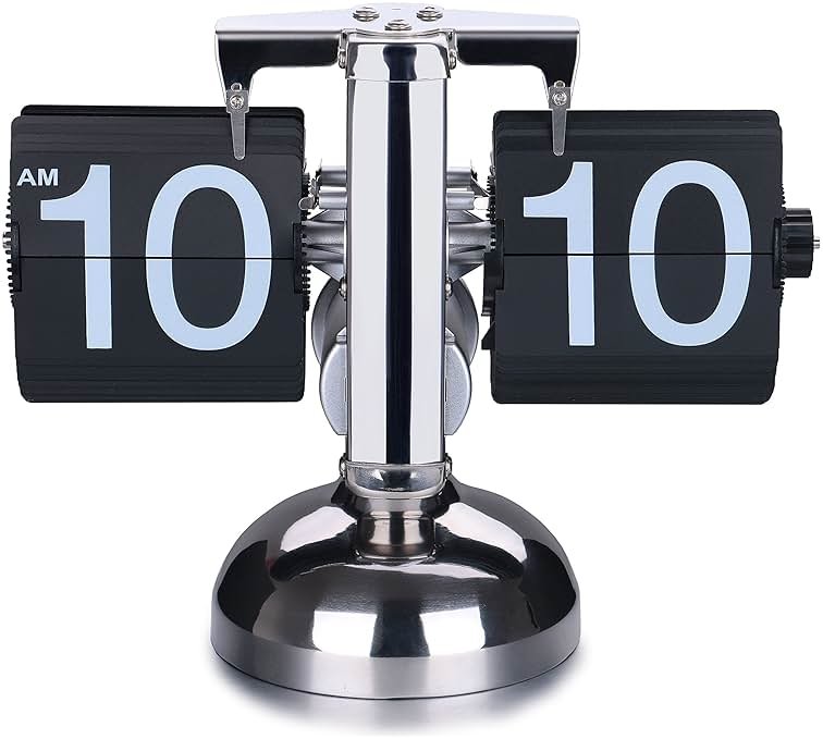WoneNice Desk Clock, Retro Digital Flip Down Clock - Battery Operated with Internal Gear Mechanism for Office, Bedroom, Kitchen, School, Hotel, and Café Décor - Black - Product Image