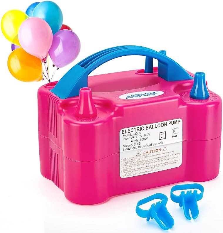 AGPTEK Electric Air Balloon Pump, 110V 600W Rose Red Portable Dual Nozzle Inflator/Blower for Party Decoration - Product Image