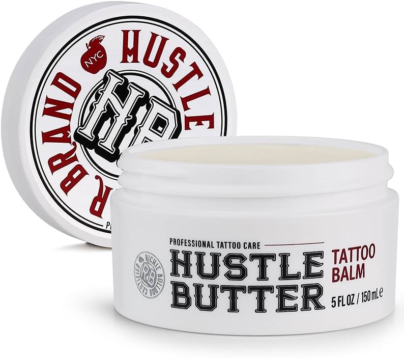 Hustle Butter Tattoo Aftercare 5oz Tattoo Balm, Heals + Protects New Tattoos and Rejuvenates Older Tattoos - 100% Vegan Cream No-Petroleum - Product Image