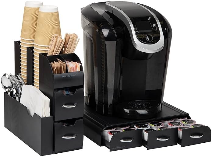 Mind Reader Single Serve Coffee Pod Drawer and Cup Condiment Set, 2 Pcs., 36 Pod Capacity, 5.35"L x 11.25"W x 11.15"H, Black - Product Image