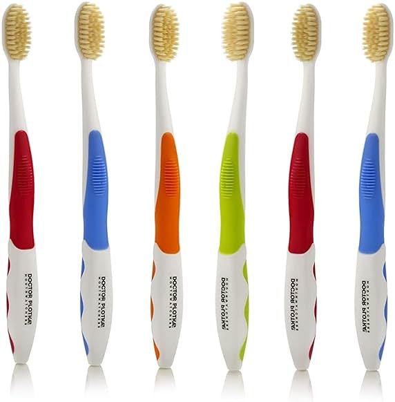 MOUTHWATCHERS Soft Flossing Toothbrushes for Adults, Value 6 Pack, Ultra Clean Manual Toothbrush Set for Sensitive Teeth & Gums, by Dr. Plotka, Assorted Colors - Product Image