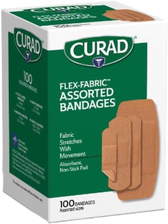 CURAD Flex-Fabric Adhesive Bandages, Assorted Sizes, Durable and Flexible Protection, 100 Count (Pack of 6) - Product Image