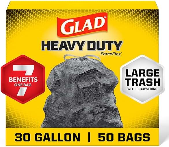 Glad Large 30 Gallon Trash Bags, Unscented Heavy Duty Garbage Bags, Forceflex with Drawstring, 50 Count (Packaging May Vary) - Product Image
