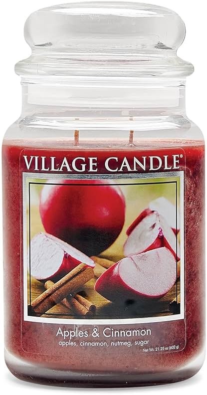 Village Candle Apples & Cinnamon Large Apothecary Jar, Scented Candle, 21.25 oz. - Product Image