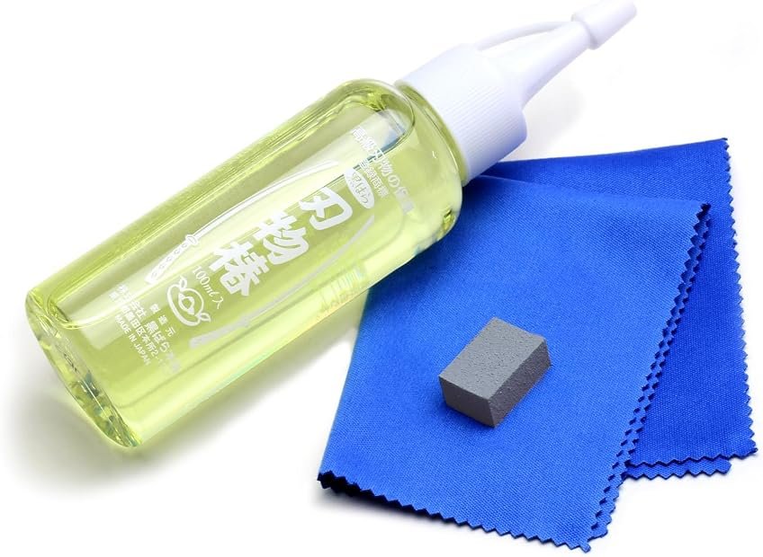 Yoshihiro 100% Pure Tsubaki Japanese Knife Maintenance Oil 3.4oz(100ml) with Complimentary Sabitori Rust Eraser and Microfiber Cloth - Product Image