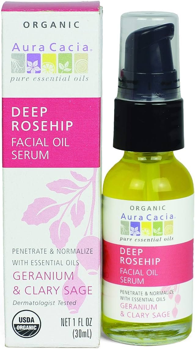 Aura Cacia Organic Deep Rosehip Facial Serum, 1-Ounce, Soothing, Moisture-Preserving Oil, Pure, Free From Synthetic Additives - Product Image