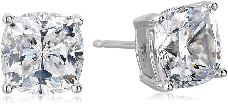 Amazon Essentials Platinum Plated Sterling Silver Cushion Cut Cubic Zirconia Stud Earrings - Product Image