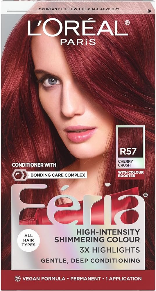 L'Oreal Paris Feria Multi-Faceted Shimmering Permanent Hair Color, R57 Cherry Crush (Intense Medium Auburn), Pack of 1 Hair Dye Kit - Product Image