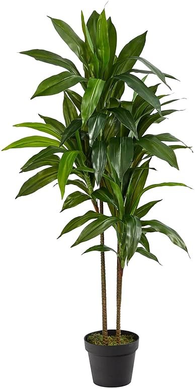 Nearly Natural 48in Artificial Dracaena with Real Touch Leaves and Multi Tonal Trunks, Large Indoor Silk Plant with Pot, Maintenance Free For Living Room And Home Office Decor - Product Image