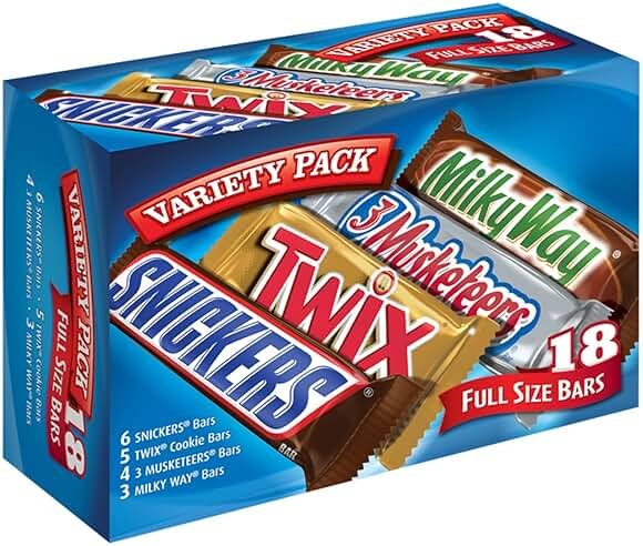 SNICKERS, TWIX, MILKY WAY & 3 MUSKETEERS Individually Wrapped Variety Pack Full Size Milk Chocolate Candy Bars Bulk Assortment, 33.31 oz, 18 Bars - Product Image