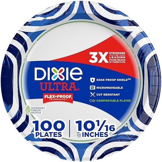 Dixie Ultra, Large Paper Plates, 10 Inch, 100 Count, 3X Stronger*, Heavy Duty, Microwave-Safe, Soak-Proof, Cut Resistant, Disposable Plates For Heavy, Messy Meals - Product Image