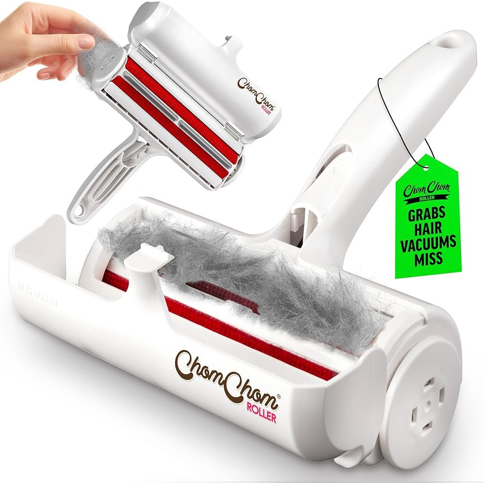 ChomChom Roller Pet Hair Remover – Original Size Reusable Lint Roller for Cat & Dog Hair on Furniture, Couch, Carpet, Car, Rugs & Bedding – Portable, Eco-Friendly (White) - Product Image