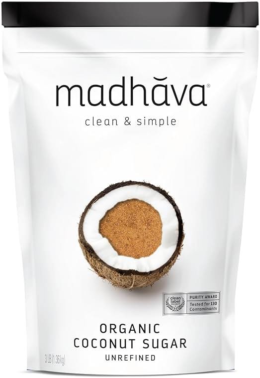 MADHAVA Organic Coconut Sugar 3 Lb. Bag (Pack of 1), Natural Sweetener, Sugar Alternative, Unrefined, Sugar for Coffee, Tea & Recipes, Vegan, Organic, Non GMO - Product Image