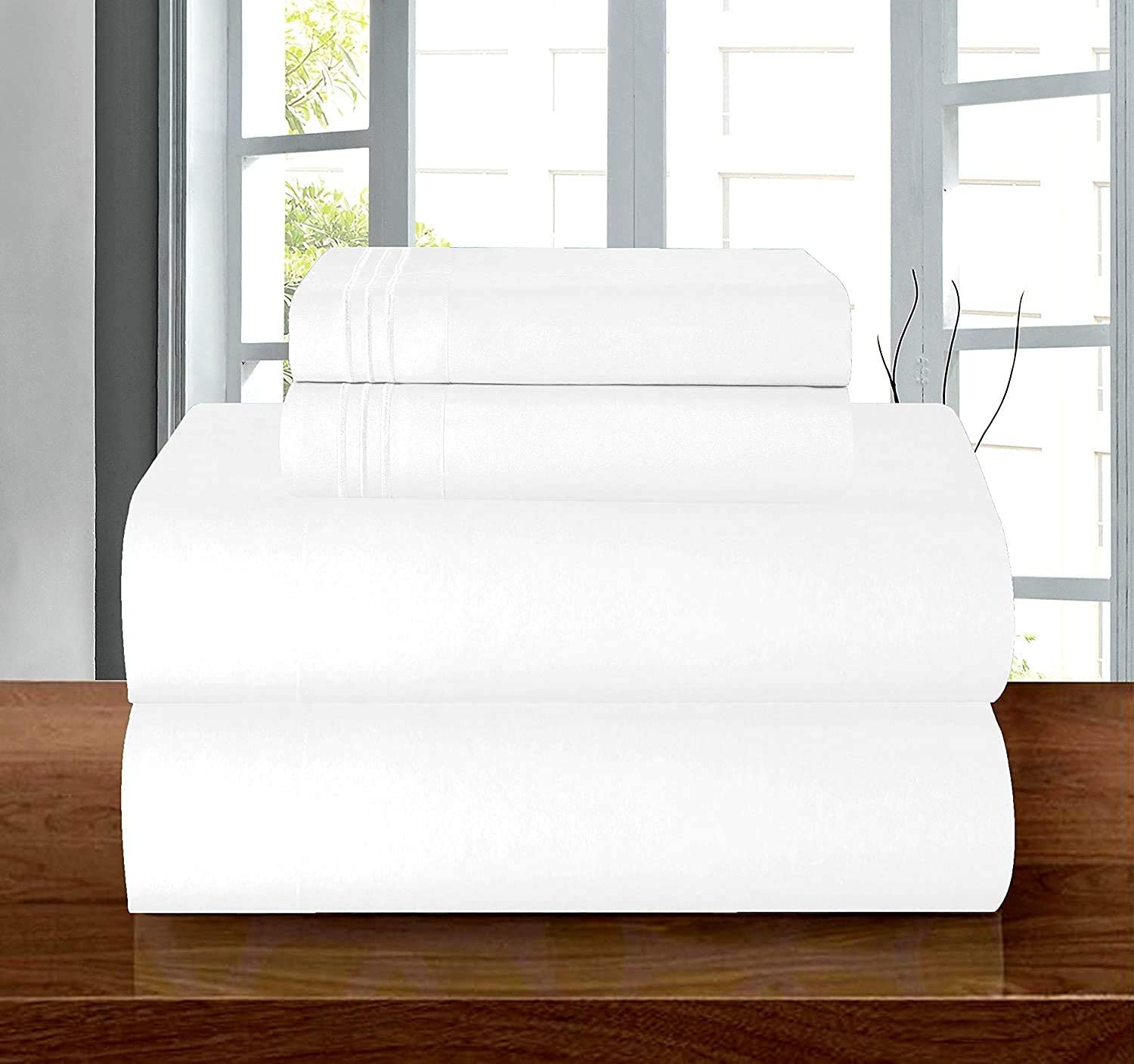 Elegant Comfort Luxury Soft 1500 Premium Hotel Quality Wrinkle Resistant Coziest Bedding Set, All Around Elastic Fitted Sheet, Deep Pocket up to 16inch, Queen, White - Product Image