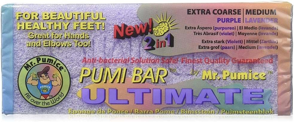 Mr. Pumice Ultimate PUMI Bar, 2-in-1 Callus Remover, Pedicure Stone & Ped File Scrubber for Smooth Feet and Heels, Dual-Grit (Medium + Coarse), 1 Pack - Product Image