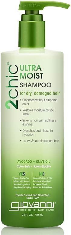 GIOVANNI 2chic Ultra-Moist Shampoo - Avocado & Olive Oil, Creamy Hydration Formula, Enriched with Aloe Vera, Shea Butter, Botanical Extracts, No Parabens, Color Safe - 24 oz - Product Image