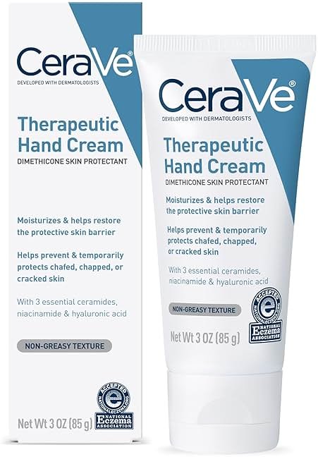 CeraVe Therapeutic Hand Cream for Dry Cracked Hands With Hyaluronic Acid and Niacinamide, Fragrance Free 3 Ounce - Product Image