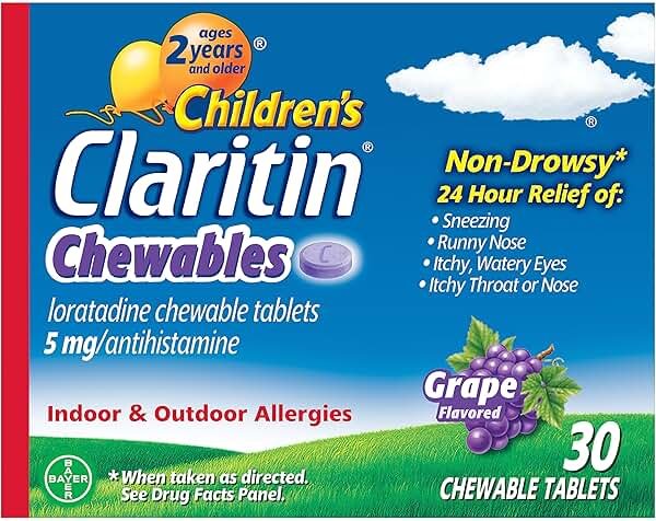 Children's Claritin Chewables 24 HR Children Allergy Medicine, Grape, 30 Count - Product Image