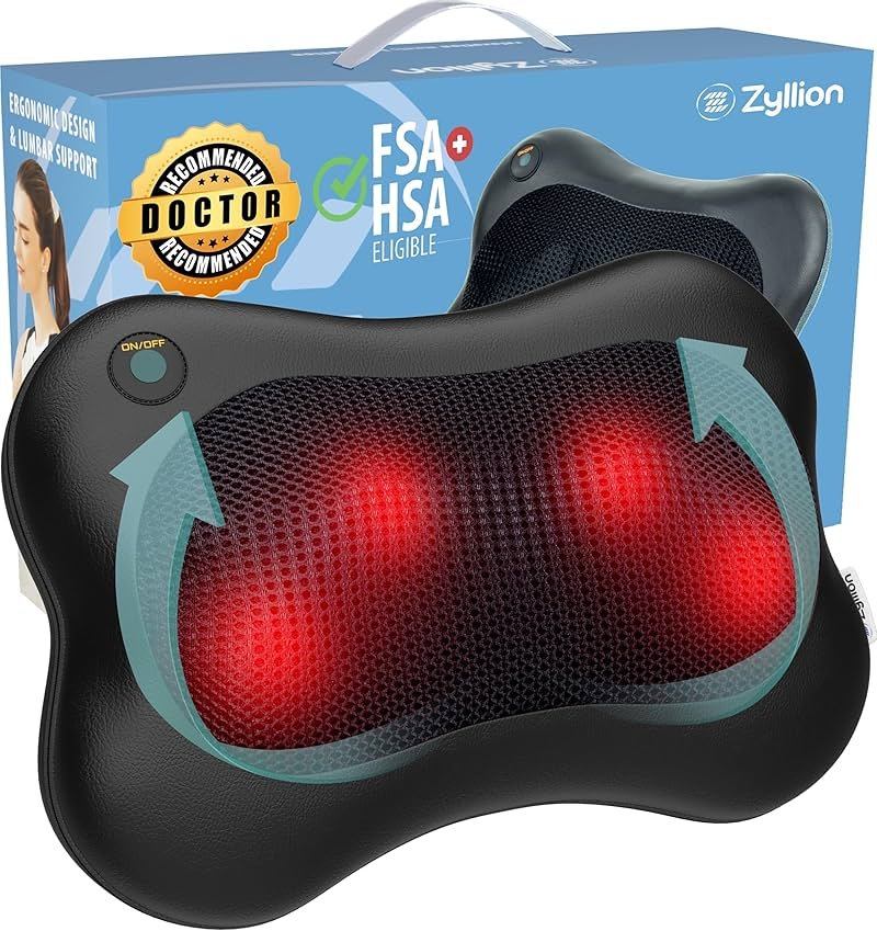 Zyllion Shiatsu Back and Neck Massager with Heat - 3D Electric Kneading Deep Tissue Massage Pillow for Muscle Pain Relief, Black, ZMA-13 - Product Image